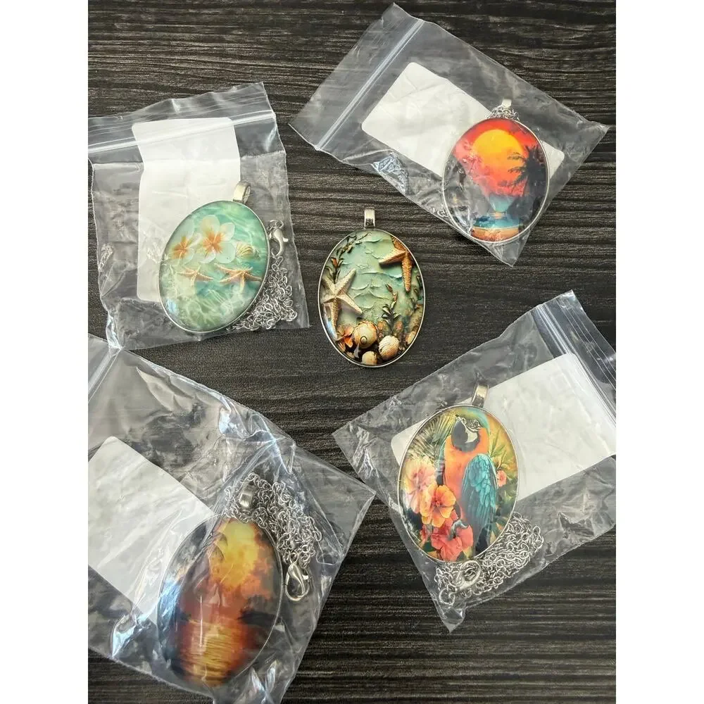NWT Ocean-Themed Resin and Photo Pendant & Necklaces (5)
